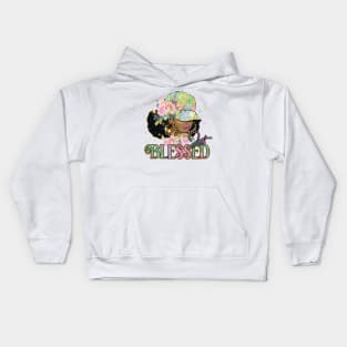 Just Blessed with Floral and Glitter Kids Hoodie